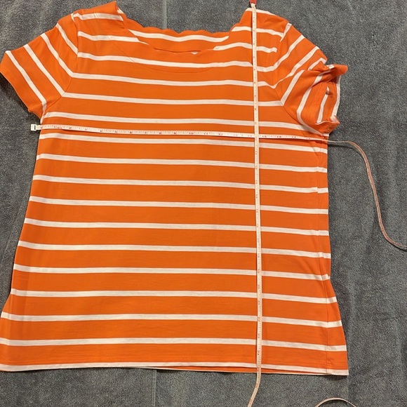 SET of 3 Talbots Tee, Women’s L, scalloped neck: Orange Black White striped - Picture 4 of 10